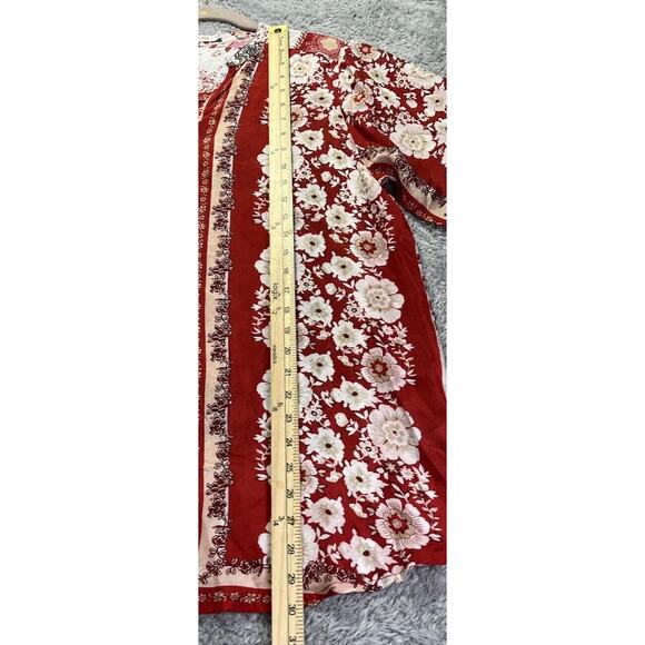 Johnny Was Top Womens Medium 100% Silk Red White Floral Top Buttons Peasant Boho - Picture 5 of 8